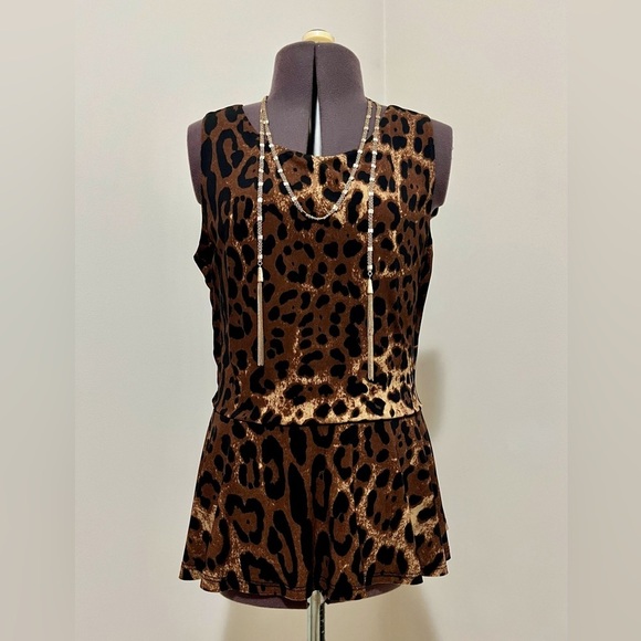 Vince Camuto Leopard Print Sleeveless Peplum Ruffle Blouse Size Small - Picture 1 of 6